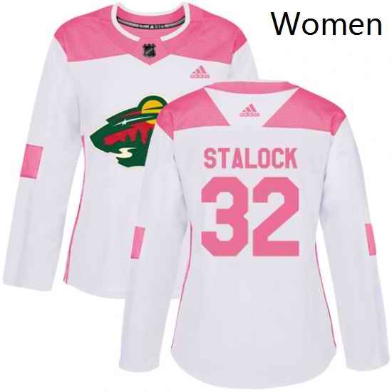 Womens Adidas Minnesota Wild 32 Alex Stalock Authentic WhitePink Fashion NHL Jersey